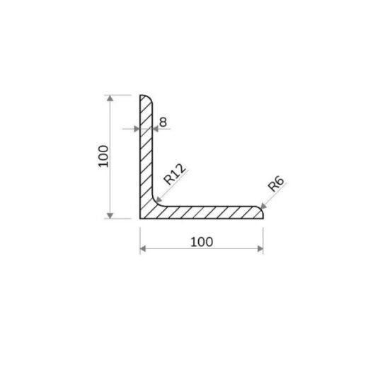 Válcovaný Profil L 100 × 100 × 8 mm – 6 m
