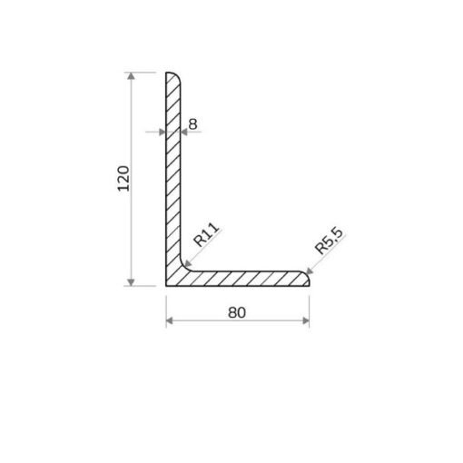 Válcovaný Profil L 120 × 80 × 8 mm – 6 m