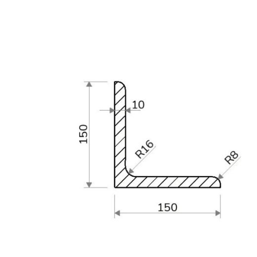 Válcovaný Profil L 150 × 150 × 10 mm – 6 m