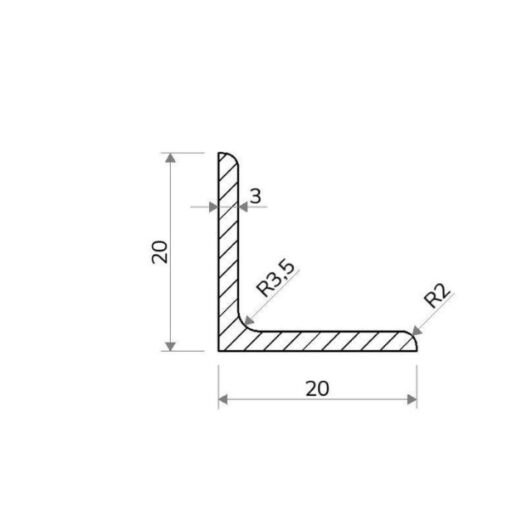 Válcovaný Profil L 20 × 20 × 3 mm – 6 m