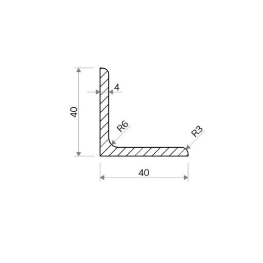 Válcovaný Profil L 40 × 40 × 4 mm – 6 m