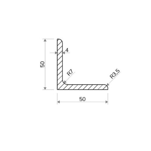 Válcovaný Profil L 50 × 50 × 4 mm – 6 m
