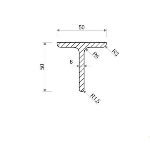 Válcovaný T Profil 50 × 50 × 6 mm – 6 m