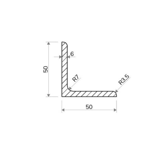 Válcovaný Profil L 50 × 50 × 6 mm – 6 m