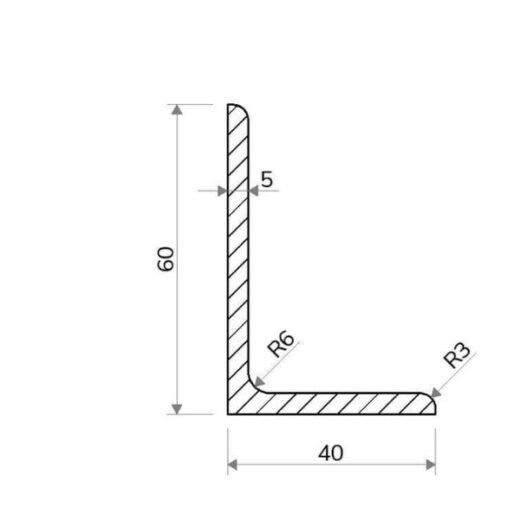 Válcovaný Profil L 60 × 40 × 5 mm – 6 m