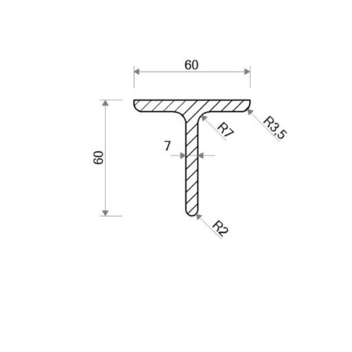 Válcovaný T Profil 60 × 60 × 7 mm – 6 m