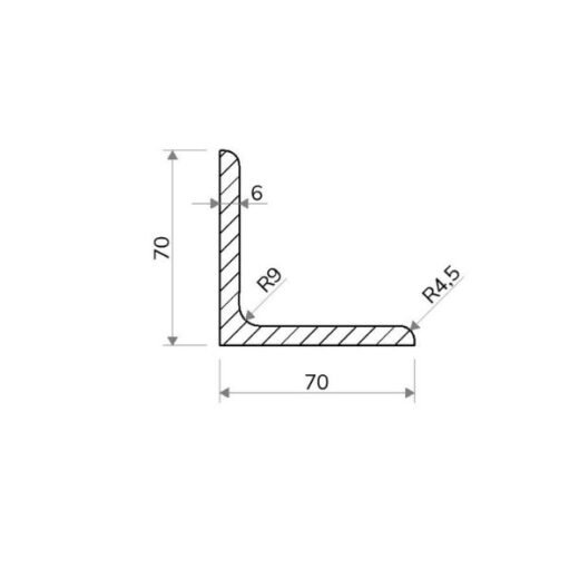Válcovaný Profil L 70 × 70 × 7 mm – 6 m