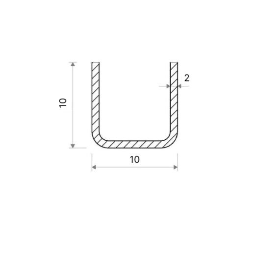 Jekl U otevřený 10 × 10 × 2 mm – 6 m