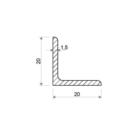 Hliníkový profil L 20 × 20 × 1,5 mm – 2 m